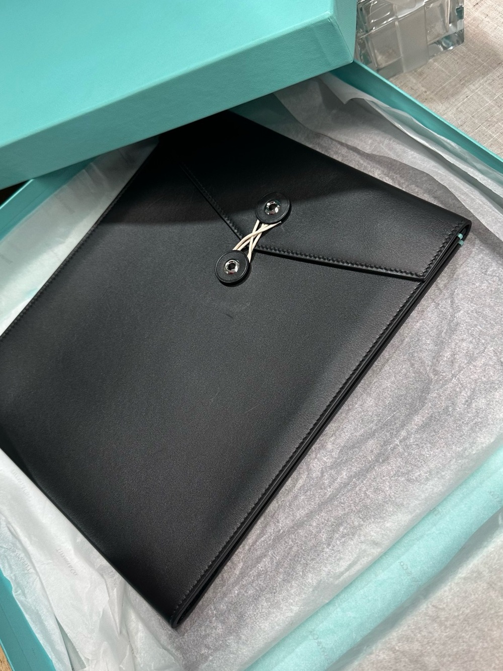 TIFFANY & CO BLACK LEATHER INTEROFFICE MAIL ENVELOPE RARE HTF UNISEX UNUSED NOS